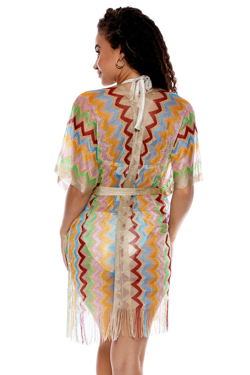 Luli Fama Here Comes The Sun Open Front Tie Short Poncho